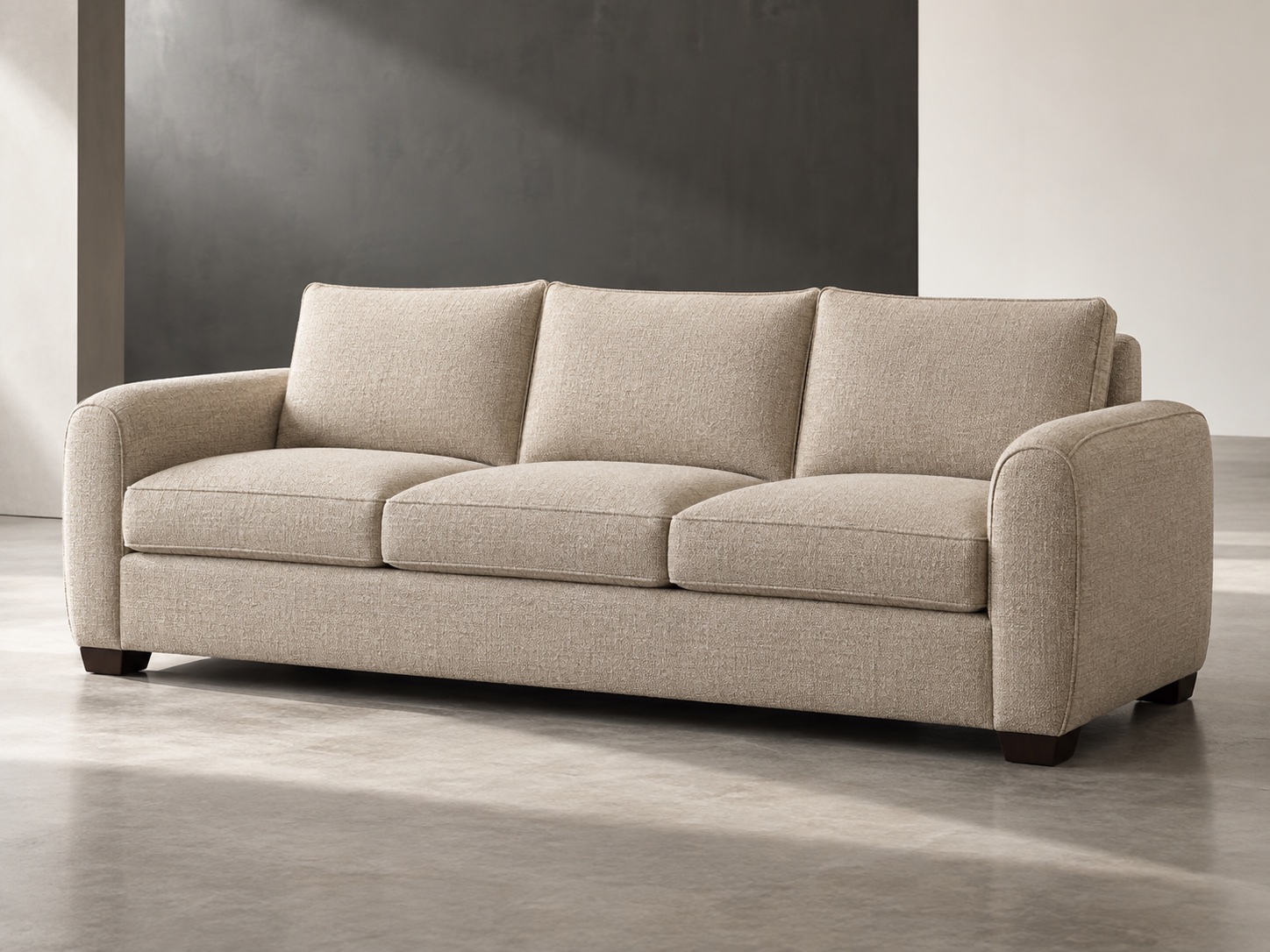 Sand-colored three-seat sofa product concept
